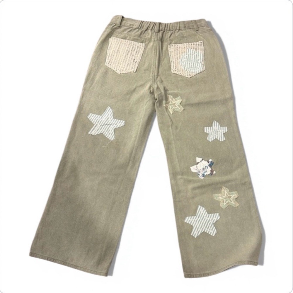 JUST IN! POL Star Patchwork Jeans Olive Green Straight Leg - Picture 8 of 10